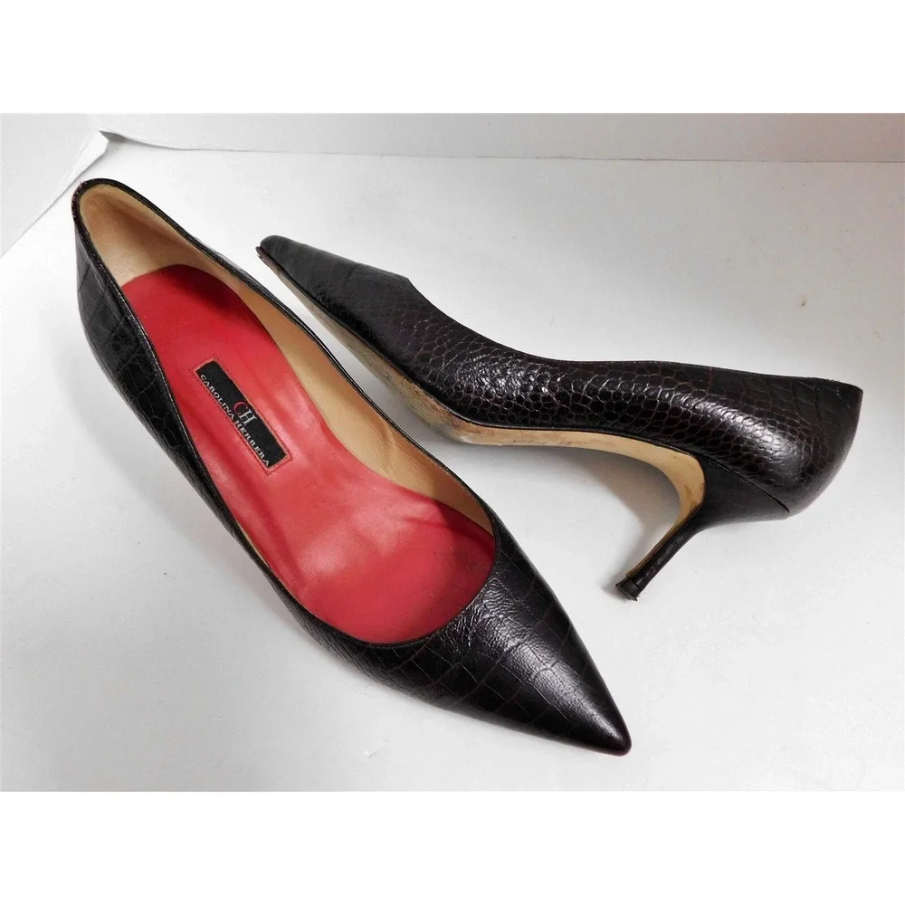 Carolina Herrera Brown Alligator Embossed Leather Pumps‎ 37